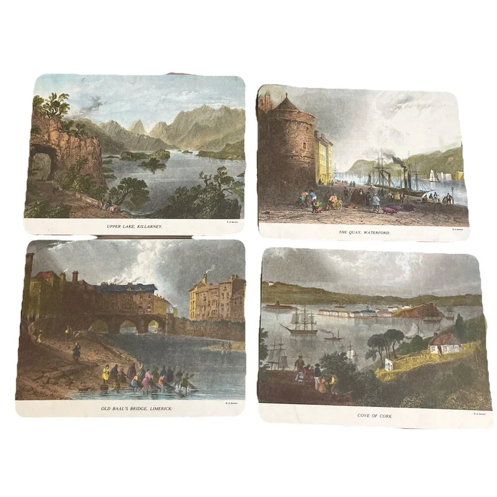 Vtg Irish Tablemats Whitecliff Set of 4 W.H. Bartlett Made in Ireland 9.5x7.5in